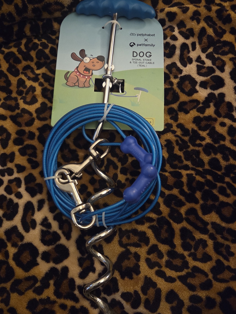 Petpahbet x Petfamily Blue Dog Tie-Out Cable with Spiral Stake